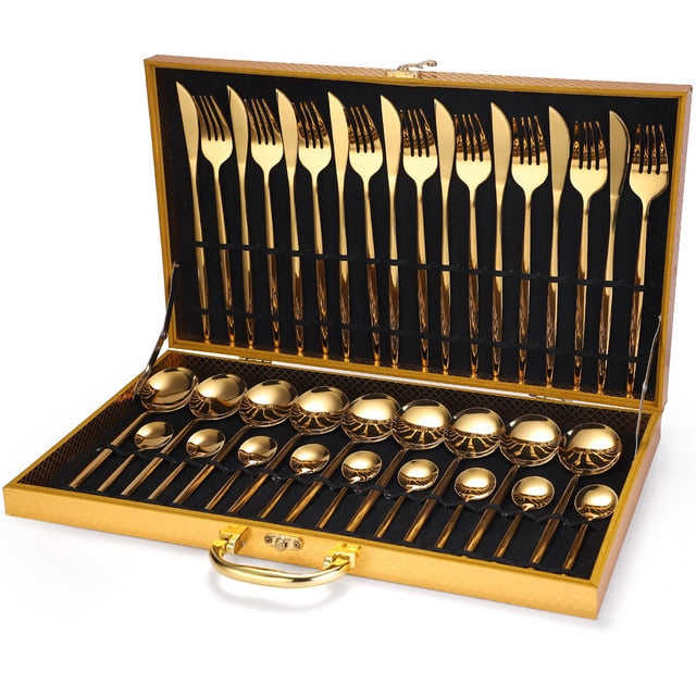 24Pcs/set Gold Cutlery Silverware Set