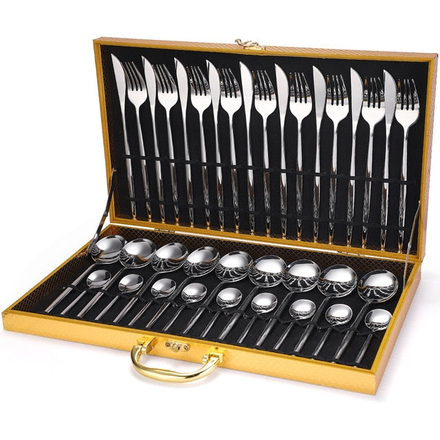 24Pcs/set Gold Cutlery Silverware Set