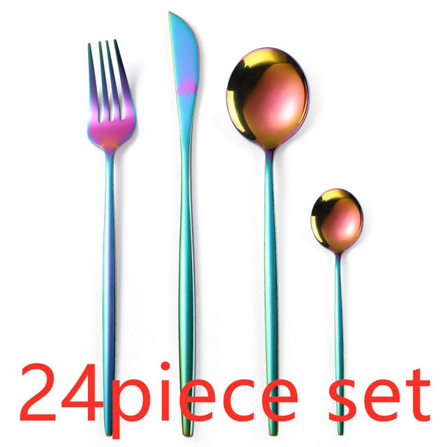 24Pcs/set Gold Cutlery Silverware Set