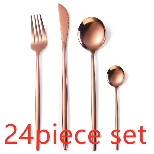24Pcs/set Gold Cutlery Silverware Set