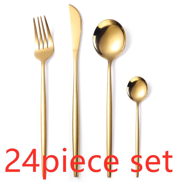 24Pcs/set Gold Cutlery Silverware Set