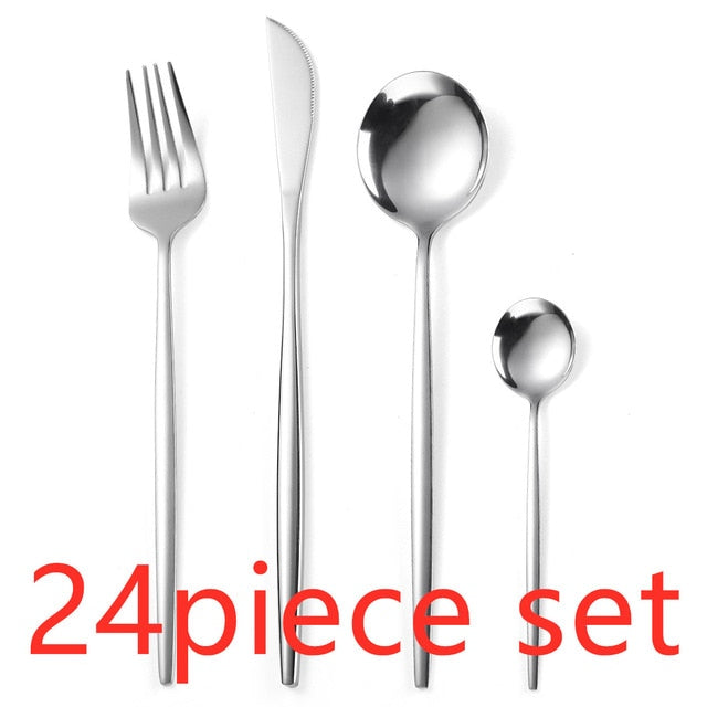 24Pcs/set Gold Cutlery Silverware Set